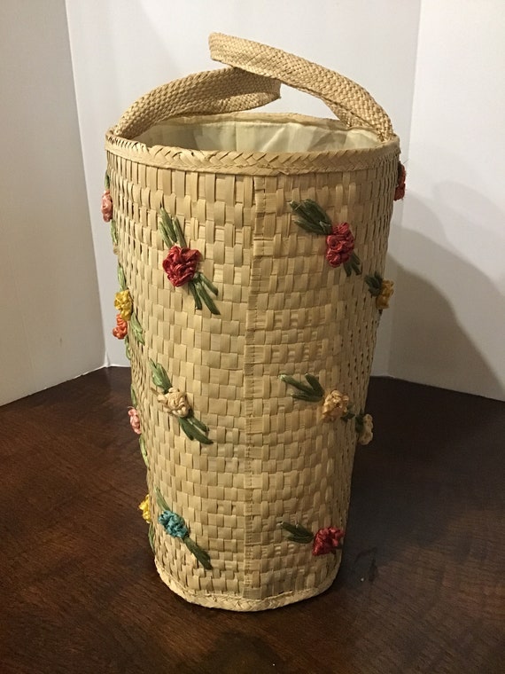 Vintage Straw Bag, Beach Bag, Shopping Bag, Knitt… - image 3