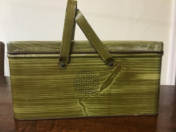 Vintage 1940s Metal Lunch Box, Snack, Cookie Tin, Recipe, Spice