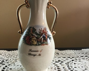 Vintage Gilded Vase Souvenir of Chicago 1950s