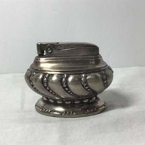 Vintage mcm ronson coroa ornamentado prata isqueiro de mesa, cigarro, charuto, isqueiro, tabaco, mesa, barra decoração vintage