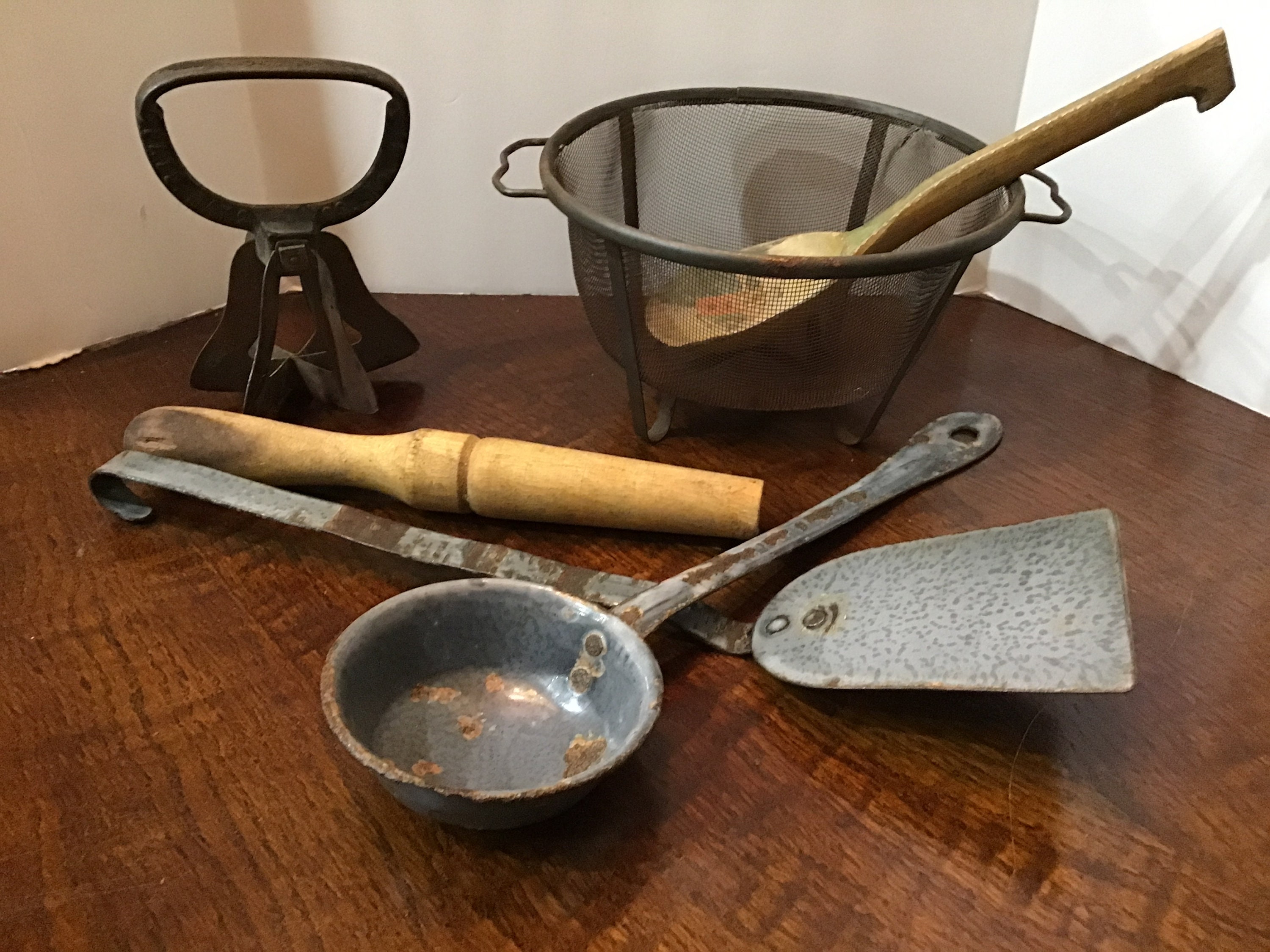 Antique Kitchen Strainer, Chopper, Spatula, Ladle, Crusher, Wood Spoon Collection, Kitchen Decor Collection