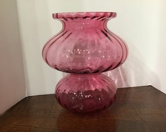 Vintage Cranberry Swirl Blown Glass Vase Centerpiece