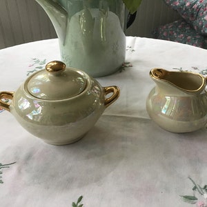 Beautiful Vintage Pearl Lusterware Cream & Covered Sugar Set, Shabby Chic, French Country, Farmhouse, Cottage Tableware