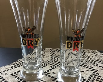 Michelob Dry Beer glasses Vintage 1980s Beverage Glasses Bar Ware