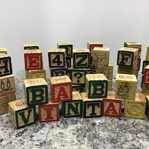 Vintage Wood ABC Building Blocks, Baby Picture, Number Blocks, New Baby, Christmas Shower Gift