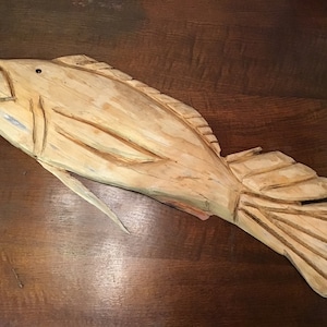 Large Wood Carved Fish Sculpture, Lake, Coastal, Cabin, Lodge, Nautical Decor