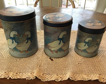 SNOW GEESE TINS Set of Three Vintage Cookie Candy Tins Farmhouse, Country, Cabin, Cottage Decor Storage Tins