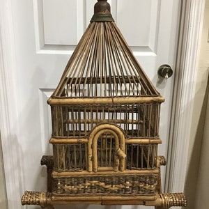 Beautiful Large Vintage Wood, Wicker, Rattan Birdcage, Wedding Decor, Shabby Chic, French Country, Farmhouse Decor