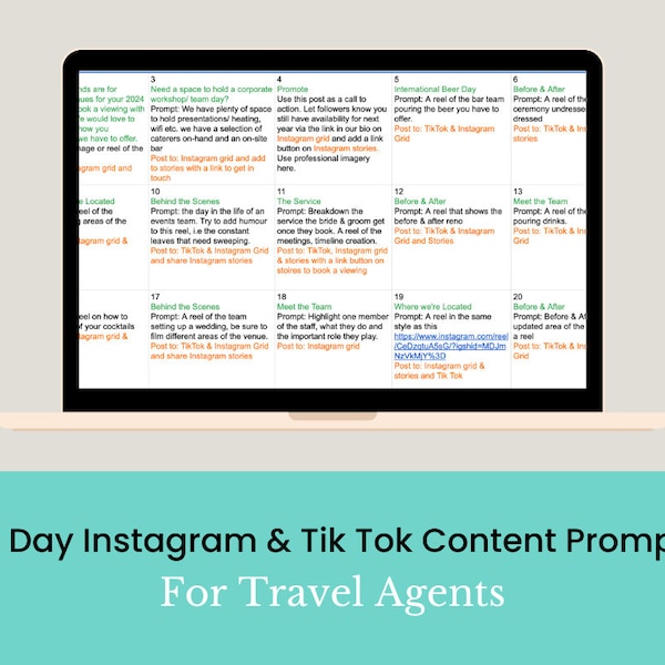 Travel Agent Social Media Calendar Etsy Travel Agent Social Media Calendar Etsy