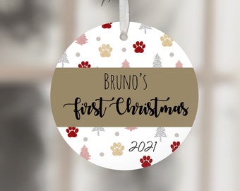 Personalized Dog's First Christmas Ornament, Custom Pet Keepsake, Unique Holiday Gift for Animal, Customized Pet Decoration