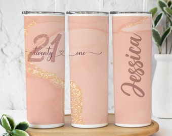 21st birthday gift for friend, Milestone Birthday Tumbler With Straw - Personalized Name 21st Birthday Girl, 21 year old gifts for her