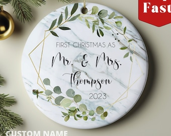 First Christmas As, First Christmas Married Ornament 2023, Mr Mrs, Marble, Wedding Ornament, Newlywed Ornament, Custom First Christmas, Xmas