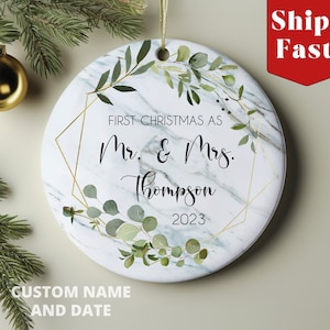 First Christmas As, First Christmas Married Ornament 2023, Mr Mrs, Marble, Wedding Ornament, Newlywed Ornament, Custom First Christmas, Xmas