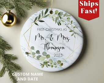 First Christmas As, First Christmas Married Ornament 2023, Mr Mrs, Marble, Wedding Ornament, Newlywed Ornament, Custom First Christmas, Xmas