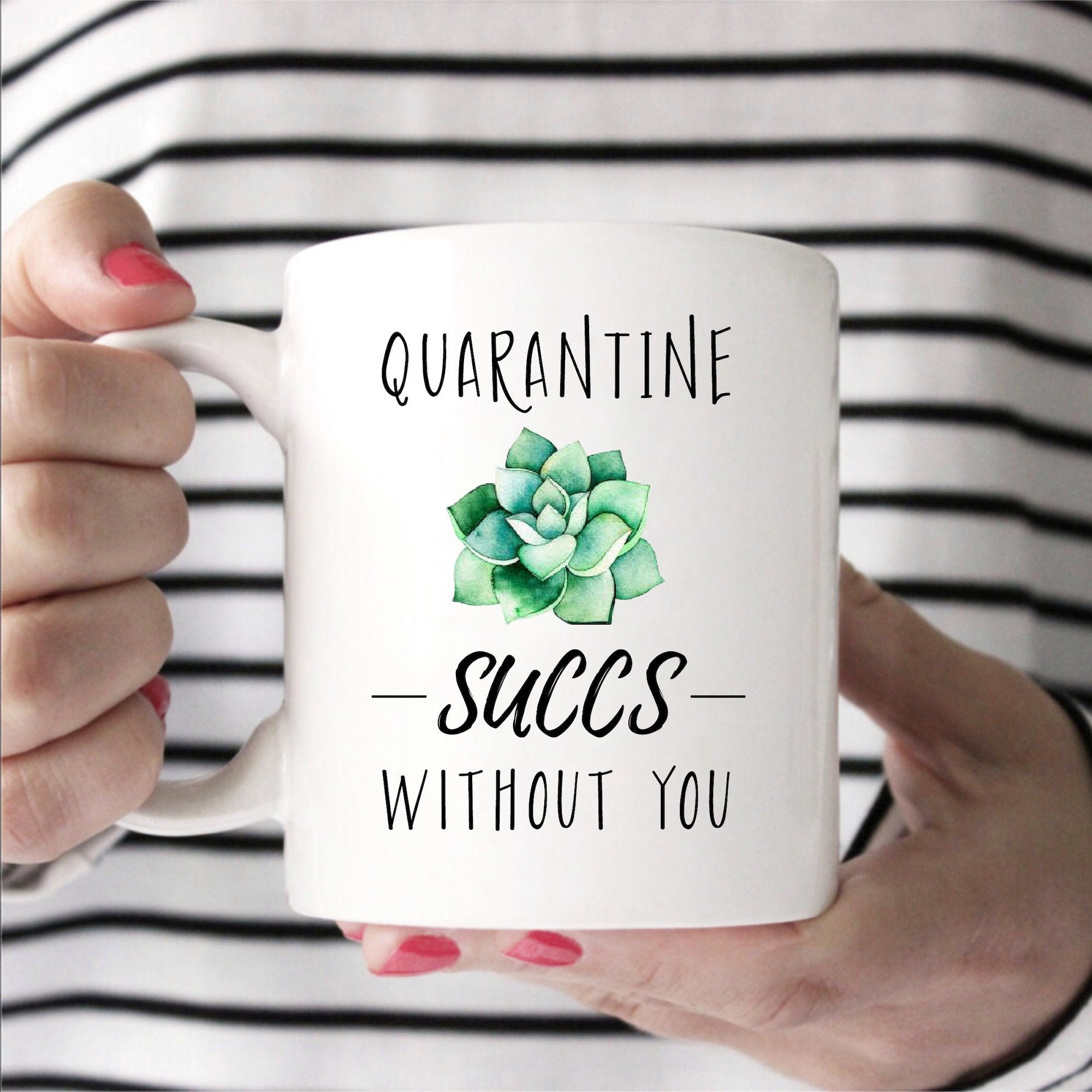 Quarantine Gift for Her, Quarantine Mug, Succulent Mug, Funny Quarant…