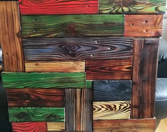 Cuadro decorativo de madera XXL de 105 x 70 cm, realizado en madera teñida con retroiluminación.