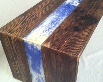 Mesa de resina epoxi con madera natural maciza, OceanArt