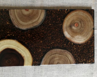 Bandeja para servir, bandeja de desayuno, tabla decorativa hecha de madera natural y resina epoxi, 50 cm x 29 cm