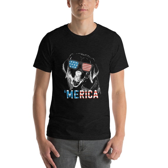 Merica Chocolate Lab Dog T-Shirt With Usa Flag Sunglasses Merica Chocolate Lab Dog T-Shirt With Usa Flag Sunglasses