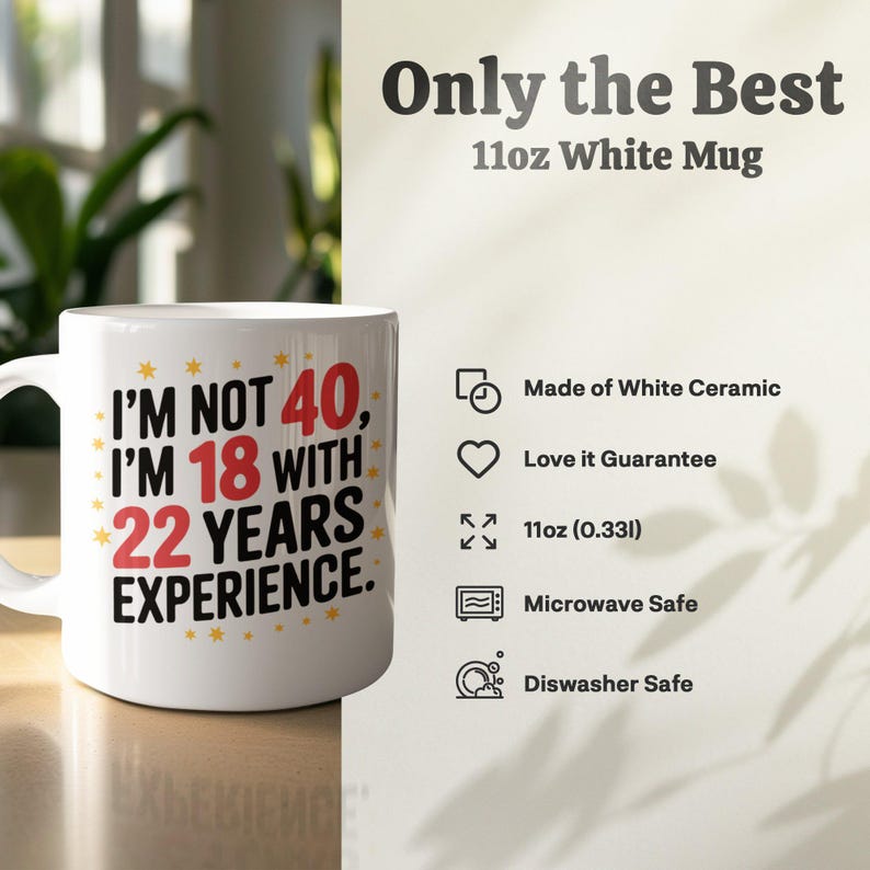 40th Birthday Mug, Novelty 40th Milestone Gift, Funny Birthday Gift