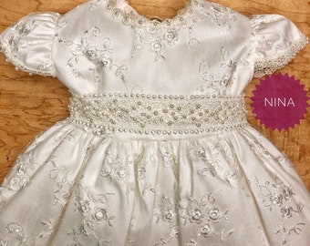 Handcrafted Baby Girl Christening Dress with Headband