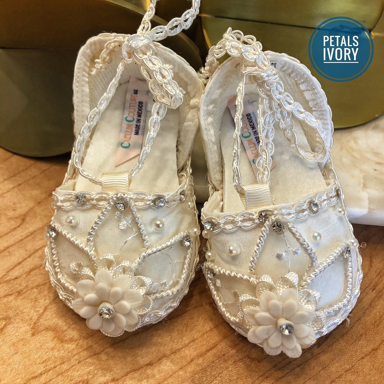 Ivory Handcrafted Bootie/Baptism Shoes Size 34 &amp; 5 Fabric