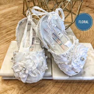 Handcrafted White Christening Booties: Pearl & Crystal Accents