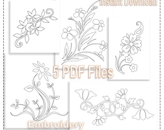 Flowers Embroidery Pattern Set of 5 PDF files, Instant Download, Digital Printable