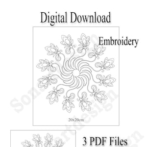 Round Pattern of Flowers for Embroidery/ Set of 3 PDF files/ 3 different Size/ Instant Download, Digital Printable/ from UK