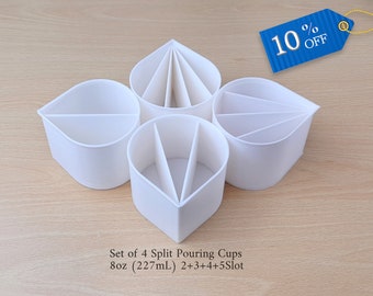 Set of 4 Split Pour Cups 2+3+4+5 SLOT (4oz-28oz).White Split Pouring Cups for Acrylic Fluid Abstract Painting, from UK