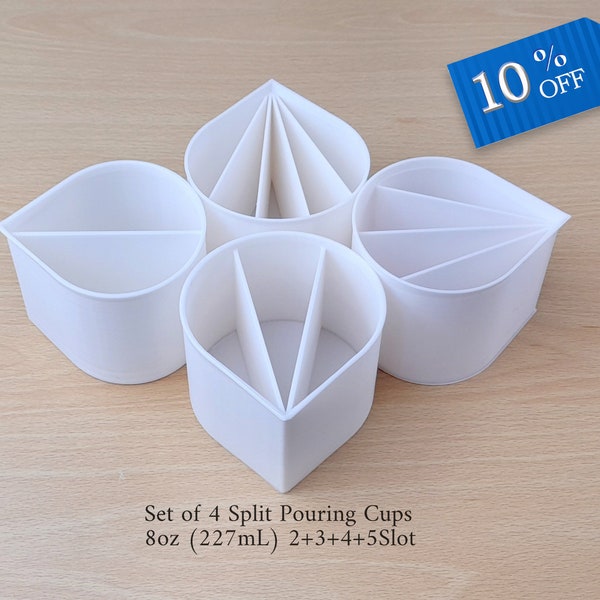 Set of 4 Split Pour Cups 2+3+4+5 SLOT (4oz-28oz).White Split Pouring Cups for Acrylic Fluid Abstract Painting, from UK