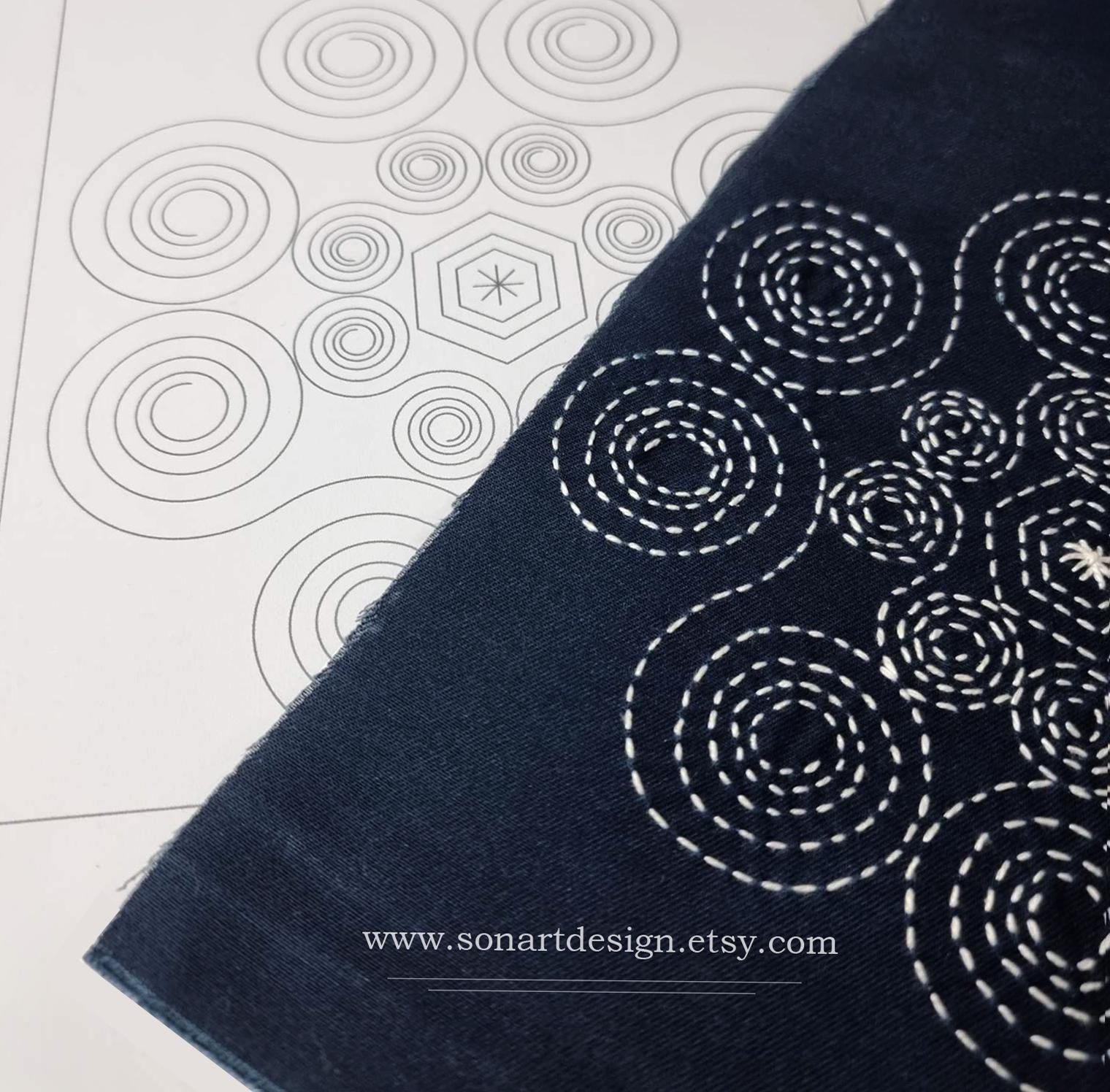 Spiral Ornament/japanese Sashiko/ Embroidery/ PDF Files - Instant