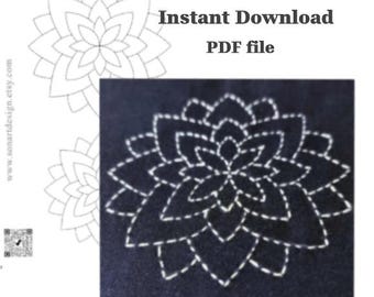 1 PDF file, Geometric Flower Japanese Sashiko Pattern  / Instant Download/ Digital Printable