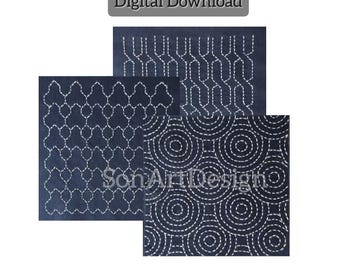 Japanese Sashiko/ Embroidery/ 3Geometric Patterns/  Instant Download/ Digital Printable