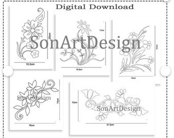 Flowers Embroidery Pattern Set of 5 PDF files, Instant Download, Digital Printable
