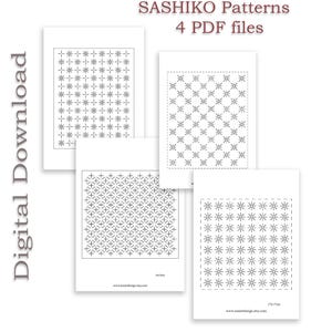 Set of 4 PDF files, Japanese Sashiko Flowers 4 Pattern  Instant Download/ Digital Printable