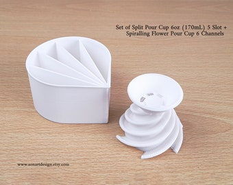 Set of White Split Pour Cup 6oz-12oz 5SLOT + Spiralling Flower Pouring Cup 6 Channels for Acrylic Pouring Fluid Painting. UK