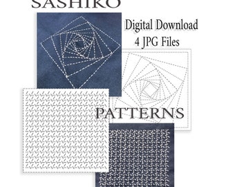 Set of 2 Japanese Sashiko Pattern/ 4 JPG files/ Instant Download Digital Printable