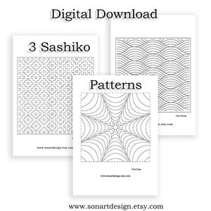 Japanese Sashiko/ Embroidery/ 3Geometric Patterns/  Instant Download/ Digital Printable