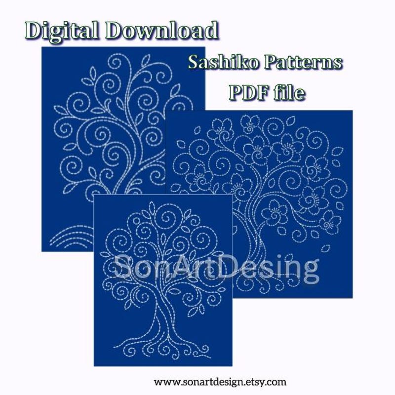 Free Sashiko Patterns.pdf Sakura Sashiko Pattern - Etsy
