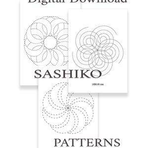 Japanese Sashiko/Embroidery/ Round Pattern, Set of 3 JPG files, Instant Download, Digital Printable