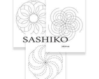 Japanese Sashiko Round Pattern, Set of 3 JPG files, Instant Download, Digital Printable