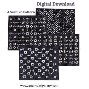 Set of 4 PDF files, Japanese Sashiko Flowers 4 Pattern  Instant Download/ Digital Printable