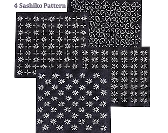 Set of 4 PDF files, Japanese Sashiko Flowers 4 Pattern  Instant Download/ Digital Printable