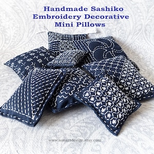 Handmade Sashiko Embroidery Decorative Mini Pillows/ Dollhouse Cushion