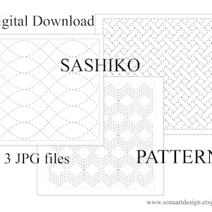 Japanese Sashiko Pattern Set of 3 JPG files, Instant Download Digital Printable