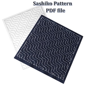 Sashiko Wave Pattern PDF Download – Japanese Embroidery Template, Geometric Hand Embroidery Stitches Guide, Printable Wave Grid Stencil