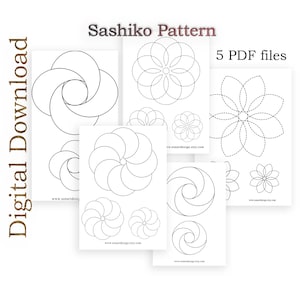 Set of 5 Sashiko Patterns, 5 Geometric Embroidery Patterns, Instant Download/ Digital Printable