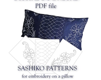 Sashiko 3 patterns for embroidery on a pillow/PDF file/ Instant Download/ Digital Printable