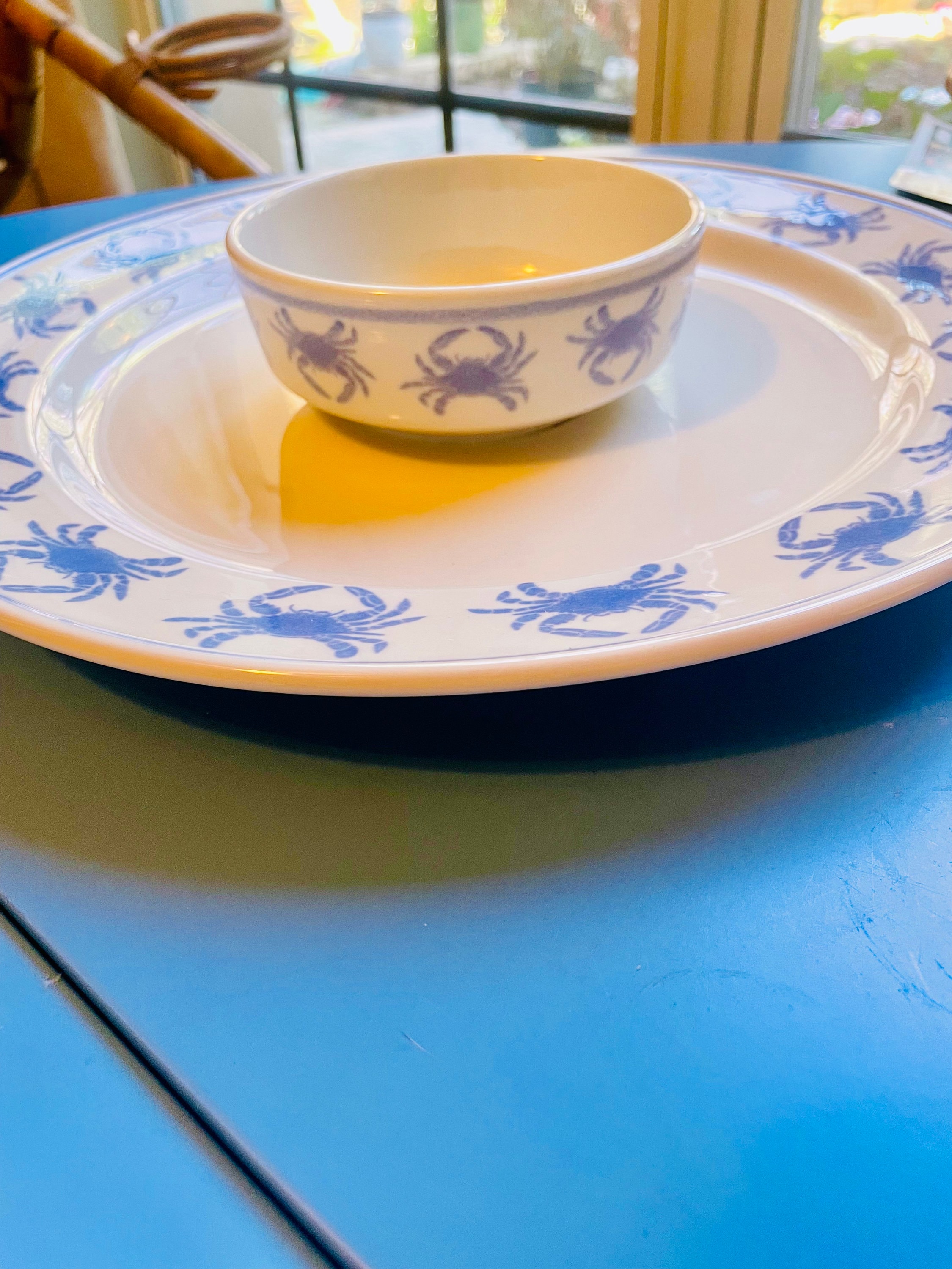 食器    Crab plate Vintage Gemware Blue Crab Plate - Etsy